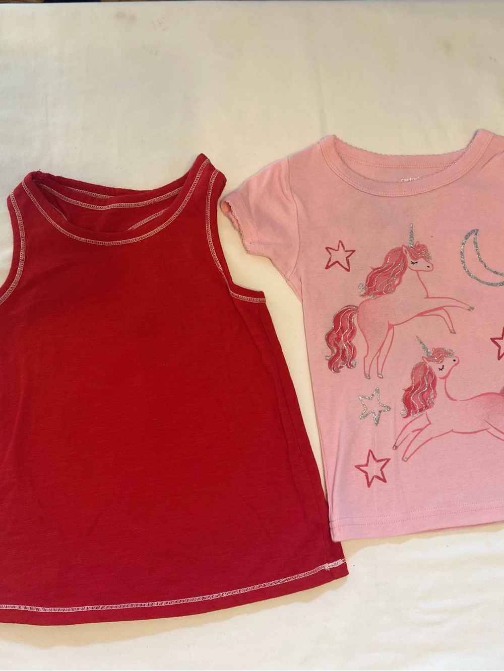 Cat & Jack/Carter's Girls 3T 2pc Tank Top & Tee Set Red Pink Unicorn #toddlers